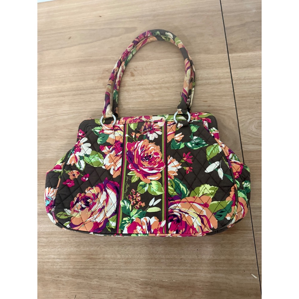 Vera Bradley English Floral Quilted Shoulder Bag magnetic frame Handbag Brown